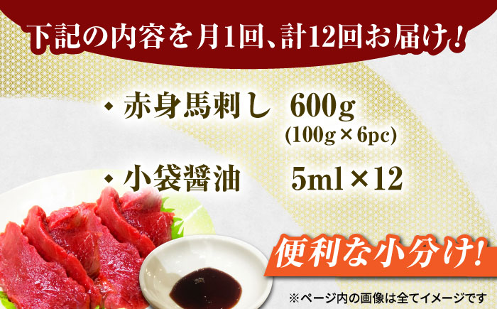 【12回定期便】赤身馬刺し 約600g（約100g×6pc）【吉里精肉】 [ZEW032]