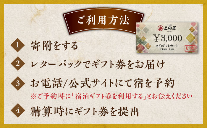 上田屋 宿泊券 3,000円分 【平山温泉 上田屋】 [ZFI002]