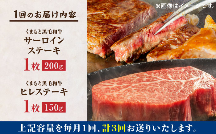 【3回定期便】くまもと黒毛和牛 ステーキ食べ比べ ヒレステーキ サーロインステーキ【馬刺しの郷 民守】 食べ比べ セット 霜降り ステーキセット  [ZBL057]