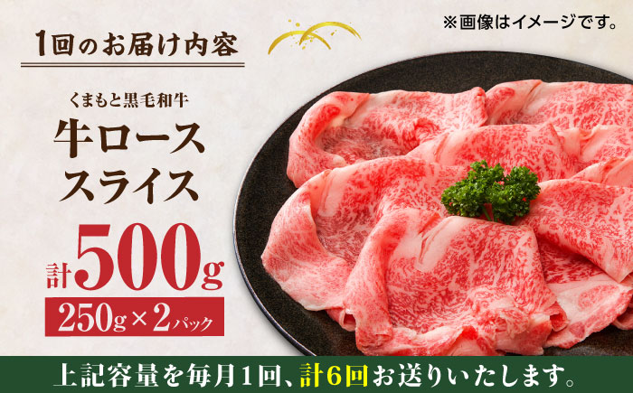 【6回定期便】くまもと黒毛和牛 牛ローススライス 牛すき・しゃぶしゃぶ用 500g（250g×2pc）【馬刺しの郷 民守】 スライス すき焼き しゃぶしゃぶ 小分け  [ZBL088]