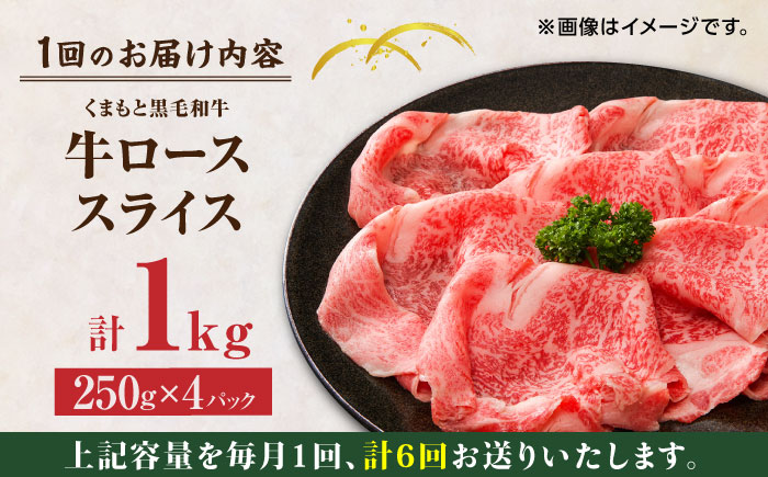 【6回定期便】くまもと黒毛和牛 牛ローススライス 牛すき・しゃぶしゃぶ用 1000g（250g×4pc）【馬刺しの郷 民守】 スライス すき焼き しゃぶしゃぶ 小分け  [ZBL089]