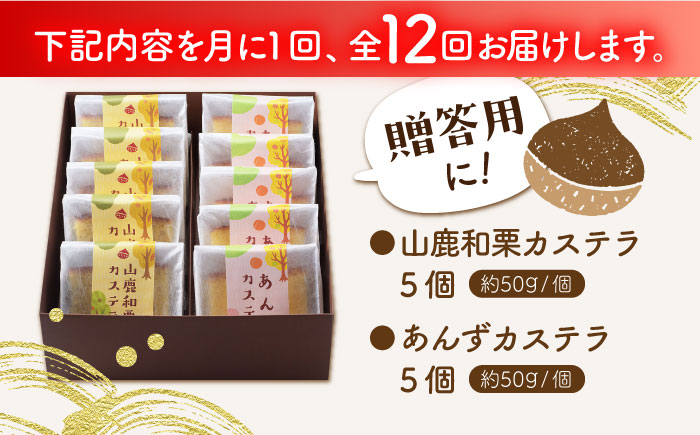 【12回定期便】カステラセット 山鹿和栗 & あんず 計10個 【株式会社あんず】 [ZBT012]