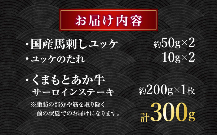 くまもとあか牛サーロインステーキと国産馬刺しユッケ贅沢セット 計約300g【有限会社 スイートサプライなかぞの】 [ZBV093]