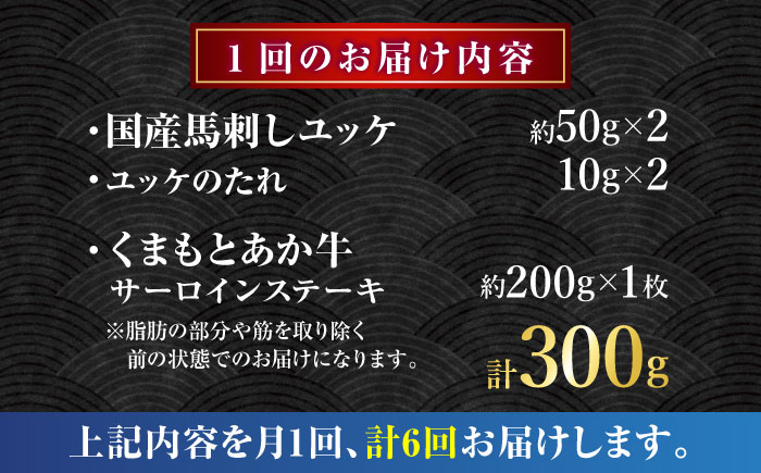 【全6回定期便】くまもとあか牛サーロインステーキと国産馬刺しユッケ贅沢セット 計約300g【有限会社 スイートサプライなかぞの】 [ZBV095]