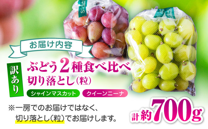 【先行予約】 訳あり 紅白ぶどう2種（シャインマスカット＆クイーンニーナ）食べ比べ 切り落とし 計約700g  【合同会社 社方園】 [ZBZ042]