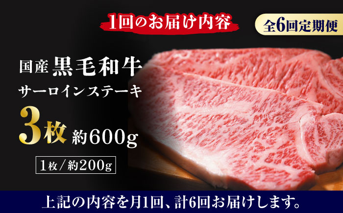 【6回定期便】熊本県産 黒毛和牛 サーロイン ステーキ 3枚 約600g【有限会社九州食肉産業】 ロース 国産 贅沢 お取り寄せ ご褒美 [ZDQ043]