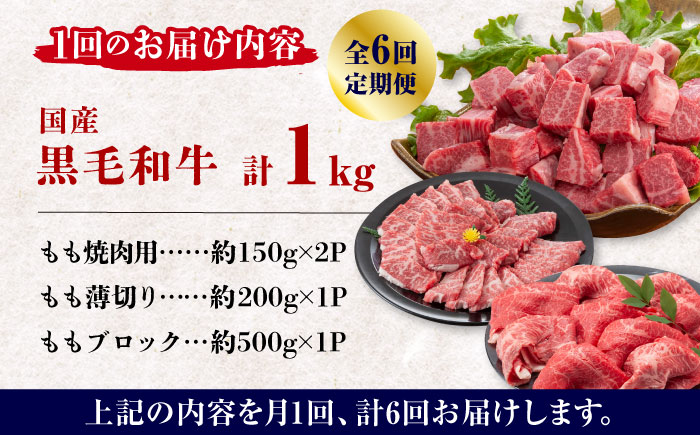 【6回定期便】熊本県産 黒毛和牛 もも 食べ比べ セット 約1kg【九州食肉産業】 ブロック 国産 A4 A5 山鹿  [ZDQ057]