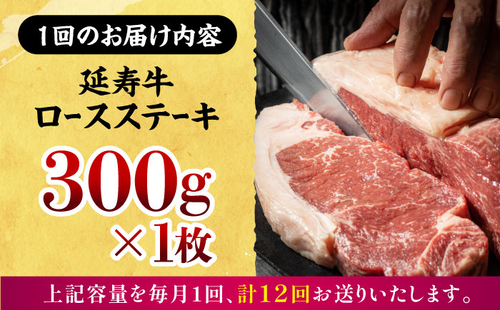 【12回定期便】熊本県産 延寿牛 あか牛 ロース ステーキ 約 300g【有限会社 九州食肉産業】 [ZDQ125]