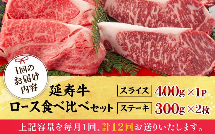 【12回定期便】熊本県産 延寿牛 あか牛 ロース 食べ比べ セット 約 1kg【有限会社 九州食肉産業】 [ZDQ130]