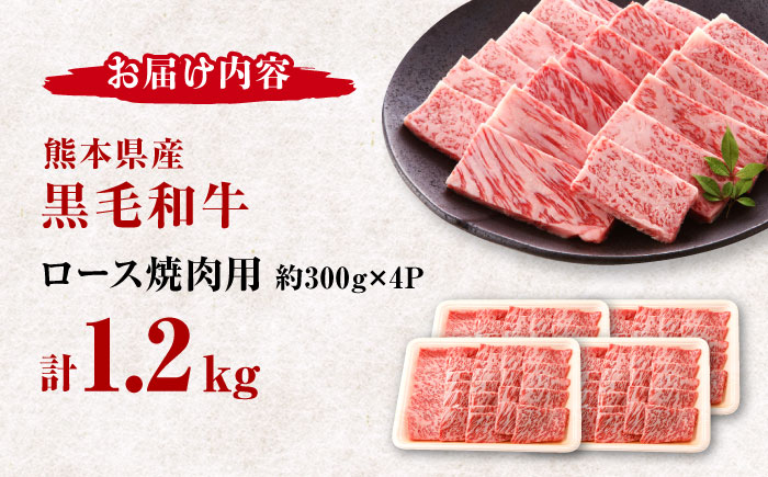 熊本県産 黒毛和牛 ロース 焼肉用 約1.2kg（約300g×4pc）【有限会社 九州食肉産業】 [ZDQ152]