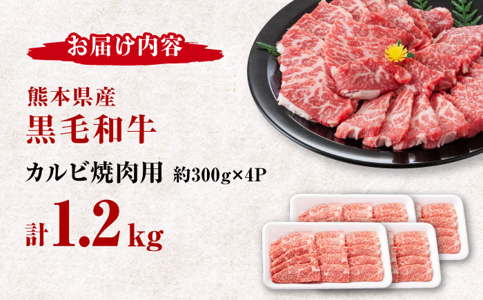 熊本県産 黒毛和牛 カルビ 焼肉用 約1.2kg(約300g×4pc)【有限会社 九州食肉産業】 [ZDQ154]