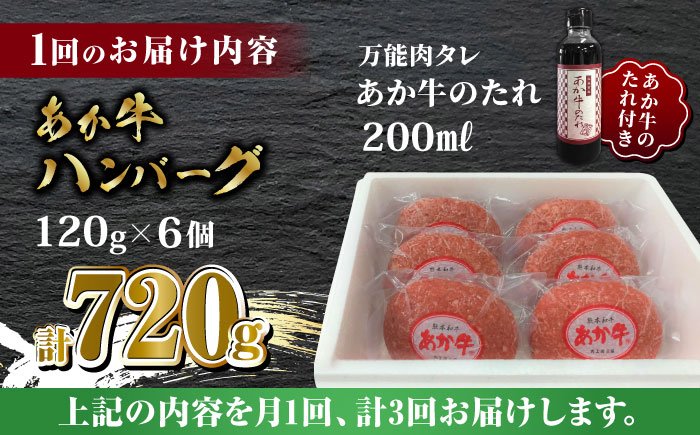 【全3回定期便】あか牛 100％ハンバーグ セット 120g×6個【有限会社 三協畜産】 国産 赤身 赤牛 褐牛 あかうし 褐毛和種  冷凍 国産 牛肉  ハンバーグ  [ZEB049]
