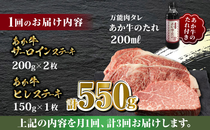 【全3回定期便】あか牛 極上 ヒレ ＆ サーロイン ステーキ セット あか牛のたれ付き【有限会社 三協畜産】 [ZEB059]