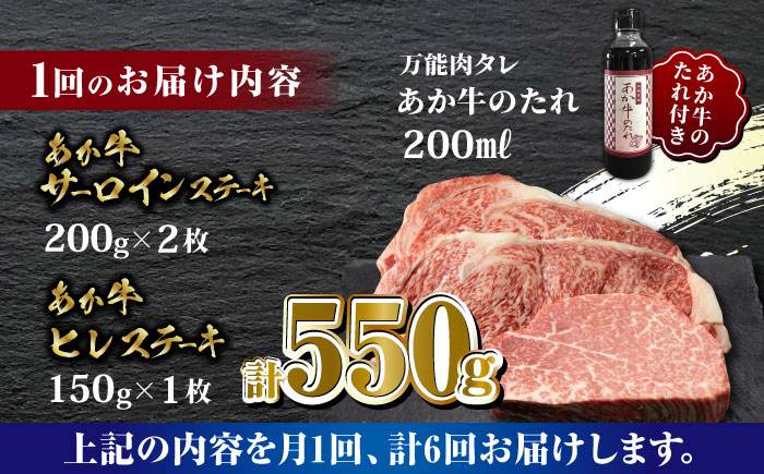 【全6回定期便】あか牛 極上 ヒレ ＆ サーロイン ステーキ セット あか牛のたれ付き【有限会社 三協畜産】 [ZEB076]