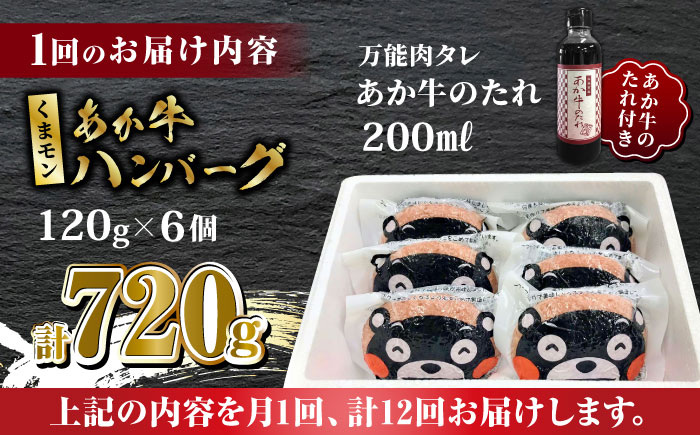 【全12回定期便】くまモン あか牛 ハンバーグ セット　120g×6個【有限会社 三協畜産】 国産 赤身 赤牛 褐牛 あかうし 褐毛和種    [ZEB090]