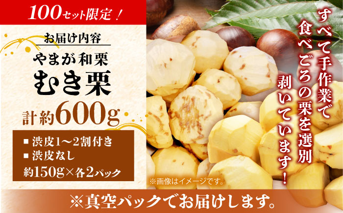 【先行予約】 【渋皮あり・なし両方楽しめる！】食べ比べ やまが和栗 大粒むき栗 計約600g（渋皮付き約150g×2pc・渋皮なし約150g×2pc）小分け【古川農園】 [ZES003]