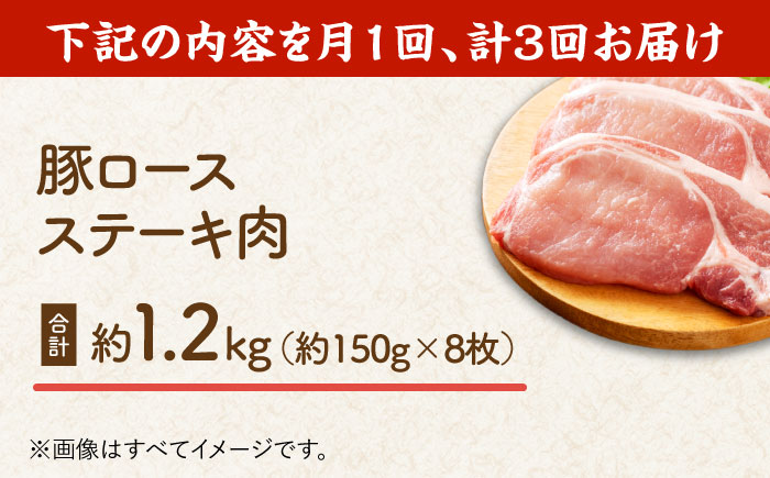 【3回定期便】豚ロースステーキ 約1.2kg（約150g×8枚）【吉里精肉】 [ZEW090]