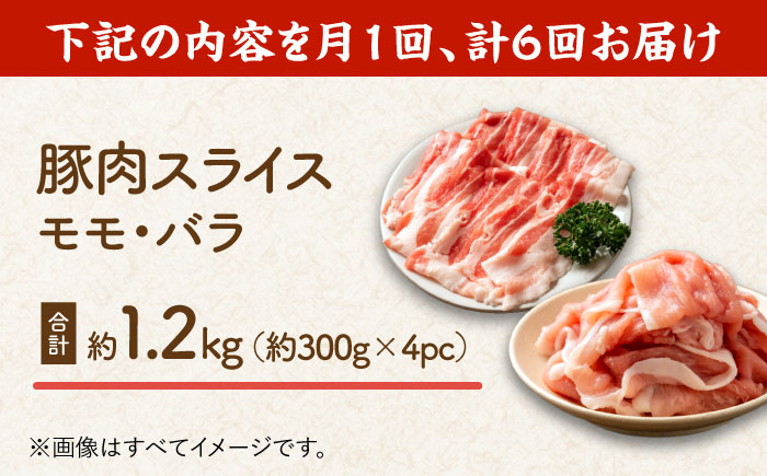 【6回定期便】豚肉スライス（モモ・バラ）約1.2kg（約300g×4pc）【吉里精肉】 [ZEW094]