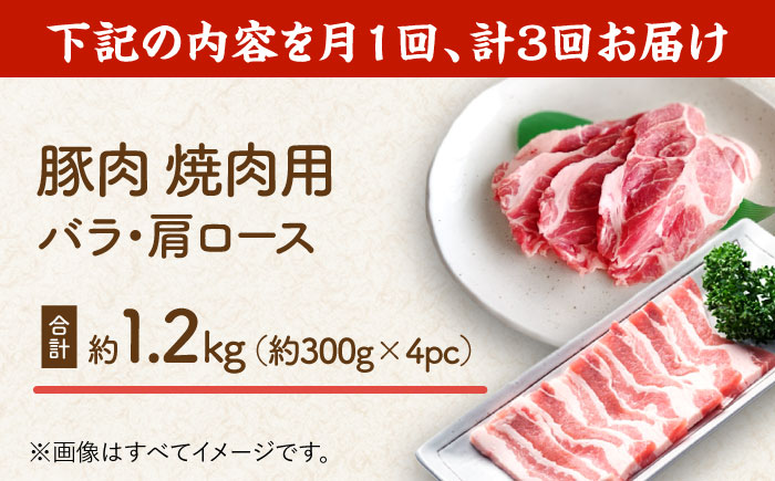 【3回定期便】豚肉 焼肉用（バラ・肩ロース）約1.2kg（約300g×4pc）【吉里精肉】 [ZEW096]