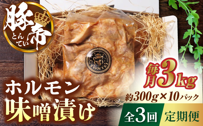 【3回定期便】豚帝  豚 ホルモン 味噌漬け 3kg (300g×10)【KRAZY MEAT(小田畜産)】 [ZCP111]