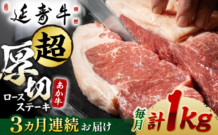【3回定期便】熊本県産 延寿牛 あか牛 ロース ステーキ 約 500g×2枚【有限会社 九州食肉産業】 [ZDQ092]