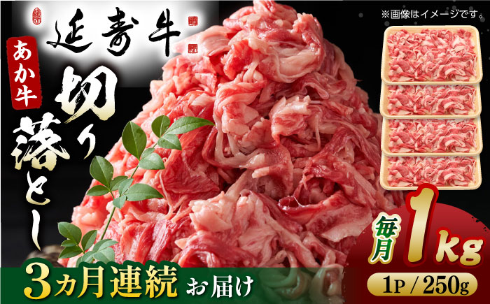 【3回定期便】熊本県産 延寿牛 あか牛 切り落とし 約 250g×4P【有限会社 九州食肉産業】 [ZDQ101]
