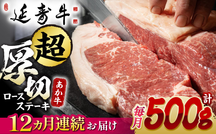 【12回定期便】熊本県産 延寿牛 あか牛 ロース ステーキ 約 500g【有限会社 九州食肉産業】 [ZDQ127]