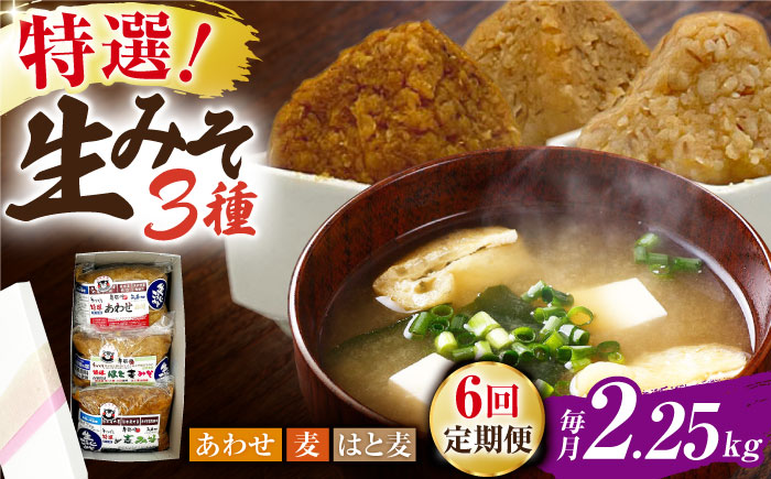 【6回定期便】特選あわせみそ 麦みそ はと麦みそ セット（特選あわせみそ・麦みそ：各800g×１,はと麦みそ650g×1 計3袋）【株式会社内田物産 卑弥呼醤院】 [ZAU014]
