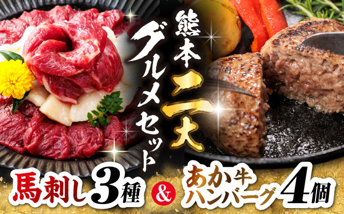 熊本旅行気分！ 馬刺しとあか牛ハンバーグセット【株式会社 利他フーズ】 [ZBK037]