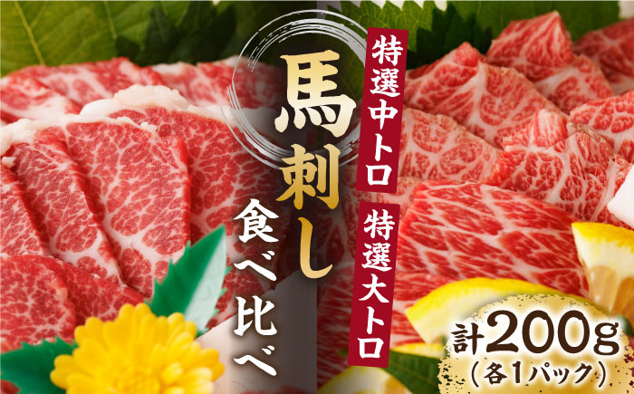【年内発送は12月21日ご入金分まで！】 特選霜降り馬刺し 中トロ大トロ2種食べ比べセット 計200g（各1pc）＋タレ小【馬刺しの郷 民守】 食べ比べ 2種 セット 馬刺しセット 中トロ 大トロ  [ZBL016]