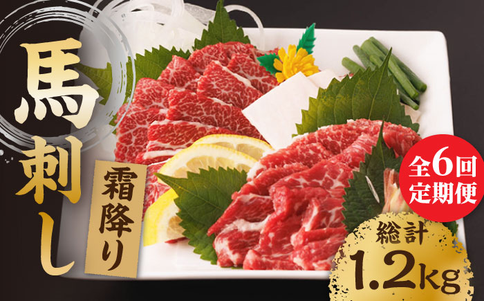 【6回定期便】霜降り馬刺し 計200g（2pc）＋タレ小【馬刺しの郷 民守】 特産品 霜降り 霜降り馬刺し タレ付き馬刺し 特産  [ZBL068]