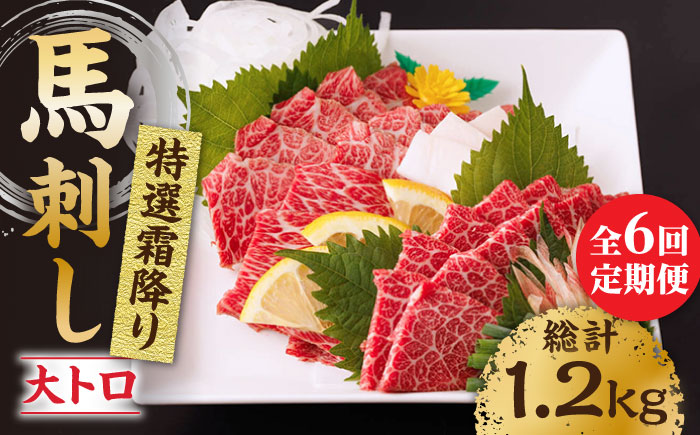 【6回定期便】特選霜降り馬刺し（大トロ）計200g（2pc）＋タレ小【馬刺しの郷 民守】  熊本県産 九州 冷凍 特選 大トロ  [ZBL072]