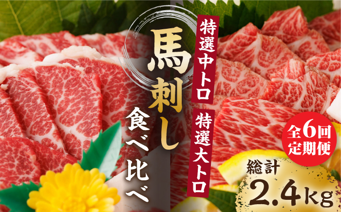 【6回定期便】特選霜降り馬刺し 中トロ大トロ2種食べ比べセット 計400g（各2pc）＋タレ大【馬刺しの郷 民守】  食べ比べ 2種 セット 馬刺しセット 馬刺し  [ZBL079]