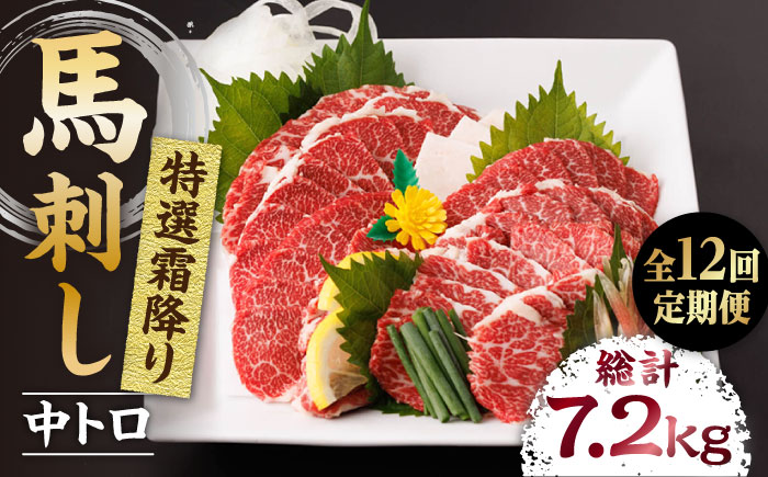 【12回定期便】特選霜降り馬刺し（中トロ）計600g（6pc）＋タレ大【馬刺しの郷 民守】 特産品 霜降り 霜降り馬刺し タレ付き馬刺し 特産  [ZBL099]