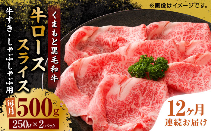 【12回定期便】くまもと黒毛和牛 牛ローススライス 牛すき・しゃぶしゃぶ用 500g（250g×2pc）【馬刺しの郷 民守】 スライス すき焼き しゃぶしゃぶ 小分け  [ZBL116]