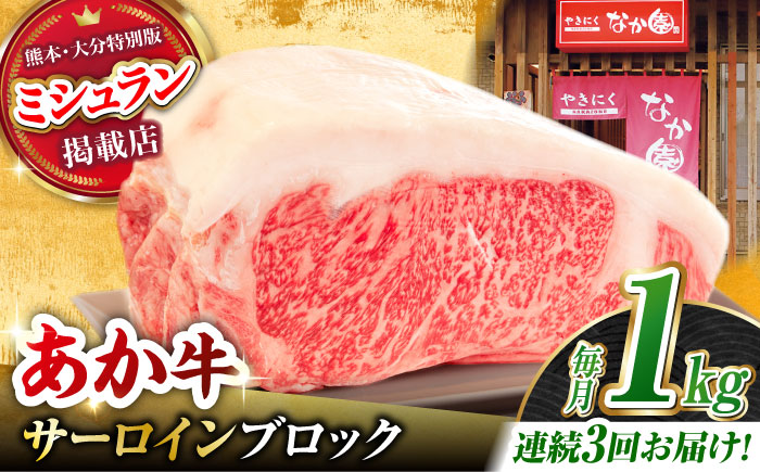 【3回定期便】くまもとあか牛 サーロイン ステーキ ブロック肉 約1kg【有限会社スイートサプライなかぞの】 [ZBV060]