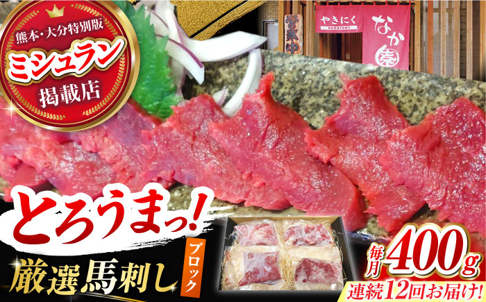 【12回定期便】熊本 馬刺し「なか園」赤身馬刺し 約400ｇ【有限会社スイートサプライなかぞの】 [ZBV076]