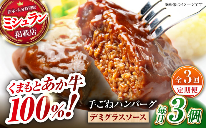 【全3回定期便】　くまもとあか牛100%手ごねハンバーグ　デミグラスソース煮込み（約300ｇ×３個　デミグラスソース込み）　【有限会社スイートサプライなかぞの】 [ZBV100]