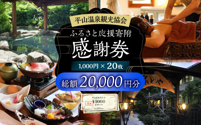 平山温泉 観光協会ふるさと応援寄附 感謝券 1,000円相当×20枚【一般社団法人 平山温泉観光協会】 [ZBW004]