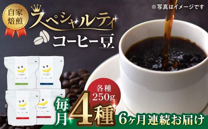 【6回定期便】【豆のまま】自家焙煎 スペシャルティコーヒー 豆 （ 250g × 4種 ）約80杯分【かきやま果実】 [ZCJ014]