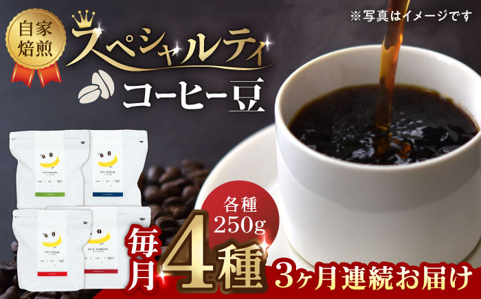 【3回定期便】【豆のまま】自家焙煎 スペシャルティコーヒー 豆 （ 250g × 4種 ）約80杯分【かきやま果実】 [ZCJ017]
