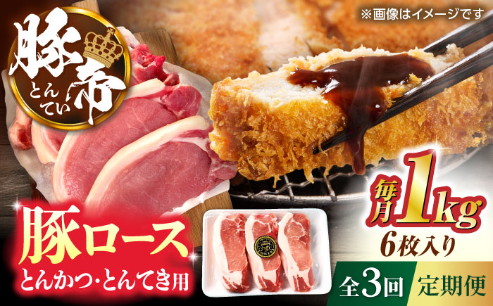 【全3回定期便】豚帝 ロースとんかつ・とんてき用 カット 約1kg（1枚約170～180g×6枚）【KRAZY MEAT(小田畜産)】 [ZCP163]