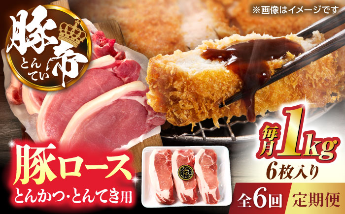 【全6回定期便】豚帝 ロースとんかつ・とんてき用 カット 約1kg（1枚約170～180g×6枚）【KRAZY MEAT(小田畜産)】 [ZCP164]