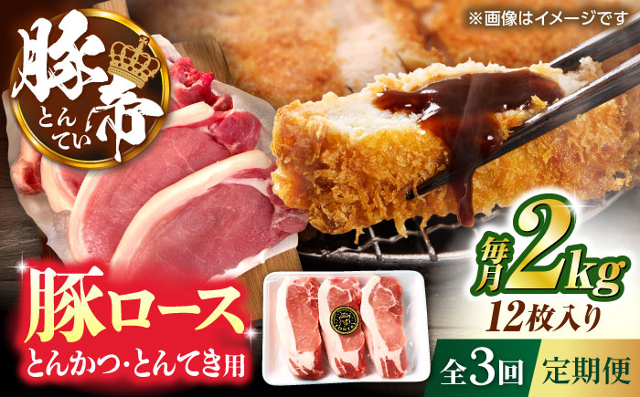 【全3回定期便】豚帝 ロースとんかつ・とんてき用 カット 約2kg（1枚約170～180g×12枚）【KRAZY MEAT(小田畜産)】 [ZCP166]