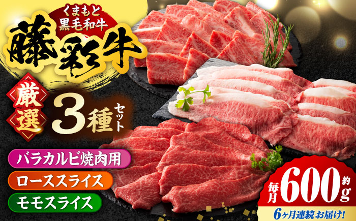 【6回定期便】くまもと黒毛和牛「藤彩牛」厳選3種の食べ比べ計600g 3901【有限会社 スイートサプライなかぞの】 [ZDT132]