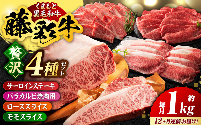 【12回定期便】くまもと黒毛和牛「藤彩牛」厳選4種の贅沢セット 3904【有限会社 スイートサプライなかぞの】 [ZDT145]
