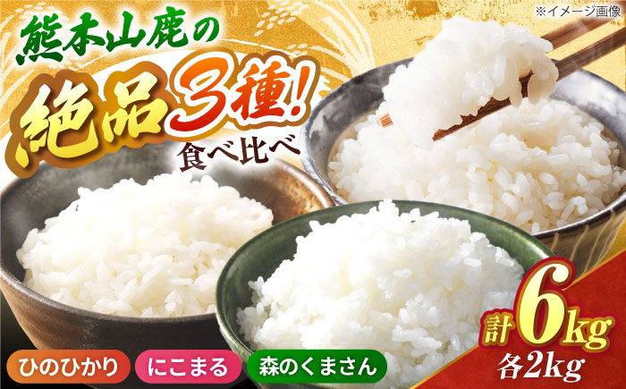 山鹿市産のお米食べ比べセット（ひのひかり・にこまる・森のくまさん）各2kg 【道の駅 水辺プラザかもと】 [ZEG013]