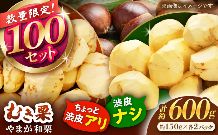 【先行予約】 【渋皮あり・なし両方楽しめる！】食べ比べ やまが和栗 大粒むき栗 計約600g（渋皮付き約150g×2pc・渋皮なし約150g×2pc）小分け【古川農園】 [ZES003]