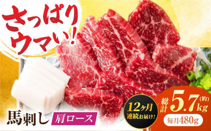 【12回定期便】肩ロース馬刺し 約480g（約80g×6pc）【吉里精肉】 [ZEW038]