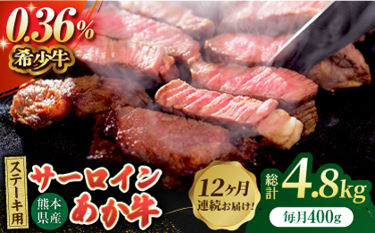 【12回定期便】あか牛サーロイン ステーキ用 約400g（約200g×2枚）【吉里精肉】 [ZEW050]